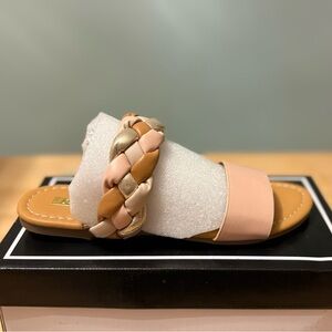 Qupid Tan and Gold Braided Sandals